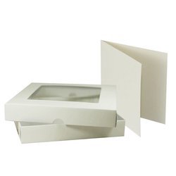  RzP - Box mit Fenster für eine Karte + Blanko Karte zum Basteln - quadratische 15x15x2,5 - Creme 