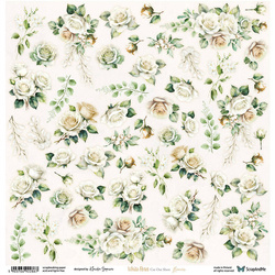 30x30cm doppelseitig Scrapbooking Papier - ScrapAndMe - White Roses  - Flowers - Ausschneidebogen