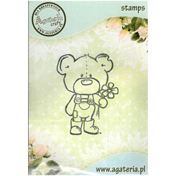 AGATERIA - Transparent Stempel Motivstempel Clear Stamp - Bear with a flower, Teddybär mit Blume