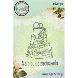 AGATERIA - Transparent Stempel Motivstempel Clear Stamp -Wedding cake, Hochzeitstorte + Untertitel PL