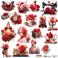 AUFKLEBER Dekor Stickers - ScrapLove - Victorian red 1