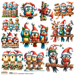 AUFKLEBER ScrapLove Christmas Funny Birds - Weihnachten Lustige Vögel 1 Weihnachtsvögel