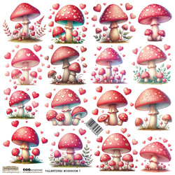 AUFKLEBER ScrapLove Dekor Stickers  -  Valentines Mushroom 1 Fliegenpilze mit Herzen