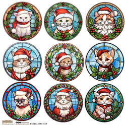 AUFKLEBER ScrapLove  Medallion Cat 1- Medaillon Katze 1 Weihnachts-Glasmalerei Katzen