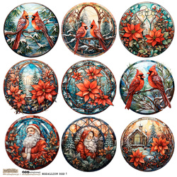 AUFKLEBER ScrapLove Medallion Red 1 - Medaillon Rot 1 Vogel Weihnachtsstern