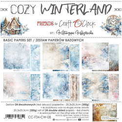 CRAFT OCLOCK 24 Blatt 20x20cm doppelseitig Scrapbooking Papier 190g, Cozy Winterland - BASIC