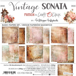 CRAFT OCLOCK 24 Blatt 20x20cm doppelseitig Scrapbooking Papier 190g, Vintage Sonata - BASIC