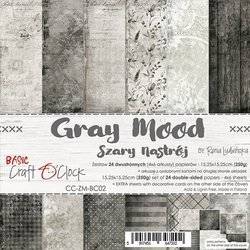 CRAFT OCLOCK Set 24 Blatt 15x15cm doppelseitig Scrapbooking Papier 250g, Gray Mood