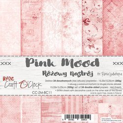 CRAFT OCLOCK Set 24 Blatt 15x15cm doppelseitig Scrapbooking Papier 250g, Pink Mood