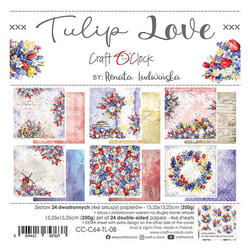 CRAFT OCLOCK Set 24 Blatt 15x15cm doppelseitig Scrapbooking Papier, Tulip Love