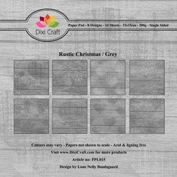 DIXI CRAFT Set 32Blätter 15x15cm einseitig Scrapbooking Papier 200g, Rustic Christmas / Grey