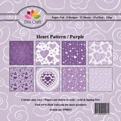 DIXI Setz 32Stk 15x15cm Scrapbooking Papier - Heart Pattern / Purple