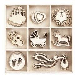 DPCRAFT Dekorpappe Die Cut Chipboard Dekoration Ornament 40 Stk., Baby Kind