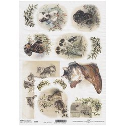 Decoupage Papier A4 SOFT ITD-S354 Katzen Hunde Mistelzweig