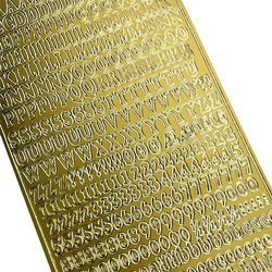 Dekorativer Aufkleber - kleine Buchstaben und Zahlen in Gold