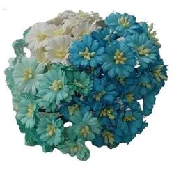 GÄNSEBLÜMCHEN 25mm 50Stk Scrapbooking Maulbeerpapier Blumen Flowers, blau mix