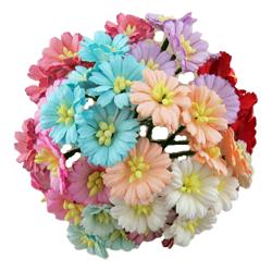 GÄNSEBLÜMCHEN 25mm 50Stk Scrapbooking Maulbeerpapier Blumen Flowers, mehrfarbig mix