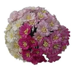 GÄNSEBLÜMCHEN 25mm 50Stk Scrapbooking Maulbeerpapier Blumen Flowers, rosa-weiß mix