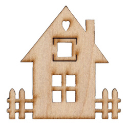 Holzsperrholz Ornament - Haus mit Zaun