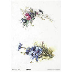 ITD Reispapier Decoupage Bastelpapier, A3 827L Frühlingsblumen, Kornblume, Klee