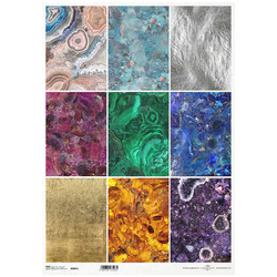 ITD Reispapier Decoupage Bastelpapier, A3 885L Gold, Achat, Amethyst, Malachit, Türkis, Silber, Azur, Rubin, Bernstein