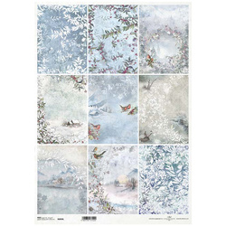 ITD Reispapier Decoupage Bastelpapier, A3 890L Frost gemalt, Ansichten, Vögel, Pflanzen