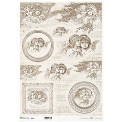 ITD Reispapier Decoupage Bastelpapier A3  GVintage-Engel, dekorative Rahmen, Noten R935L