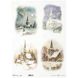 ITD Reispapier Decoupage Bastelpapier A3 Winterblick Kirche 0985L