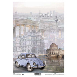 ITD Reispapier Decoupage Bastelpapier, Berlin käfer auto blau R0878