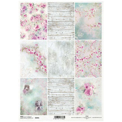 ITD Reispapier Decoupage Bastelpapier Blumen, R2046 Rosen, Vögel, Hasen, Bretter, Risse