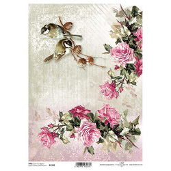 ITD Reispapier Decoupage Bastelpapier, R1318 Vögel auf einem Rosenzweig