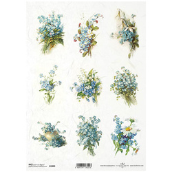 ITD Reispapier Decoupage Bastelpapier, R1983 Frühlingsblumen, Vergissmeinnicht