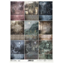 ITD Reispapier Decoupage Bastelpapier R2023 Gothic Stories - blaues Schloss, Friedhof, Raben, Krähen