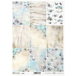 ITD Reispapier Decoupage Bastelpapier R2032 Sommer in Blau, Vögel, Blumen, Schmetterlinge