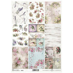 ITD Reispapier Decoupage Bastelpapier R2033 Blumen. Blau, Rosa und Violett