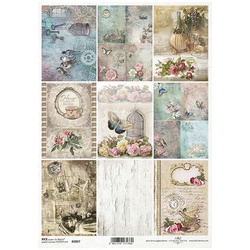 ITD Reispapier Decoupage Bastelpapier R2037 Vintage Style Risse, gealterte Objekte, Dekore