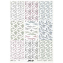 ITD Reispapier Decoupage Bastelpapier R2053, Serie Shabby Chic - vier Farben, Tapetenmotive, Hintergründe, florale Motive