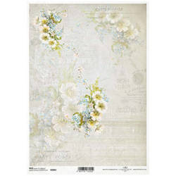 ITD Reispapier Decoupage Bastelpapier R2062 Weiße Blumen, Kamille, Vergissmeinnicht