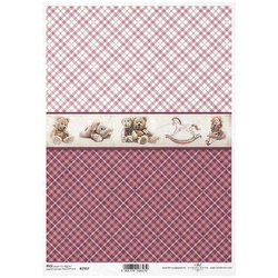 ITD Reispapier Decoupage Bastelpapier Serviettentechnik, ITD-R1957 Spielzeug, kariert rosa