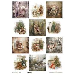 ITD Reispapier Decoupage Bastelpapier Serviettentechnik-R0628L - A3-Teddybären, Weihnachten