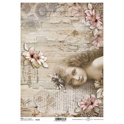 ITD Reispapier Decoupage Bastelpapier Serviettentechnik-R1324 Mädchen retro Blumen