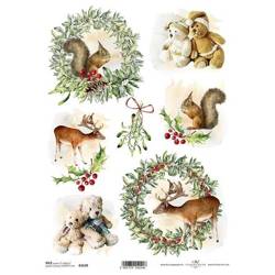 ITD Reispapier Decoupage Bastelpapier Serviettentechnik-R1639 - A4 Tiere Weihnachten