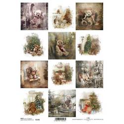 ITD Reispapier Decoupage Bastelpapier Serviettentechnik-R1782 Bären, Weihnachtsbaum, Weihnachtstag