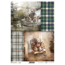 ITD Reispapier Decoupage Bastelpapier Serviettentechnik-R1783 Teddybären, Weihnachtsbaum, Weihnachtstag