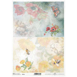 ITD Reispapier Decoupage Bastelpapier Serviettentechnik-R2254 Blumen, Bienen, Mohnblumen, Schmetterlinge