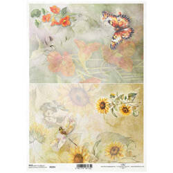 ITD Reispapier Decoupage Bastelpapier Serviettentechnik-R2255 Blumen, Sonnenblumen, Libelle, Schmetterling