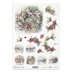 ITD Reispapier Decoupage Bastelpapier Serviettentechnik-R2435 Weihnachtsgirlande Winterdorf