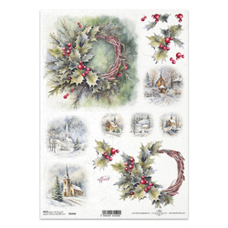 ITD Reispapier Decoupage Bastelpapier Serviettentechnik-R2446 Wintergirlanden und Ansichten