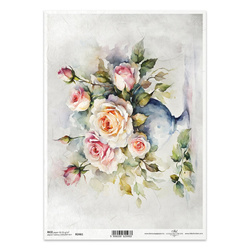 ITD Reispapier Decoupage Bastelpapier Serviettentechnik-R2461 Rosen in einer Vase