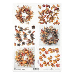 ITD Reispapier Decoupage Bastelpapier Serviettentechnik-R2496 Herbstgirlanden Kürbisse Äpfel